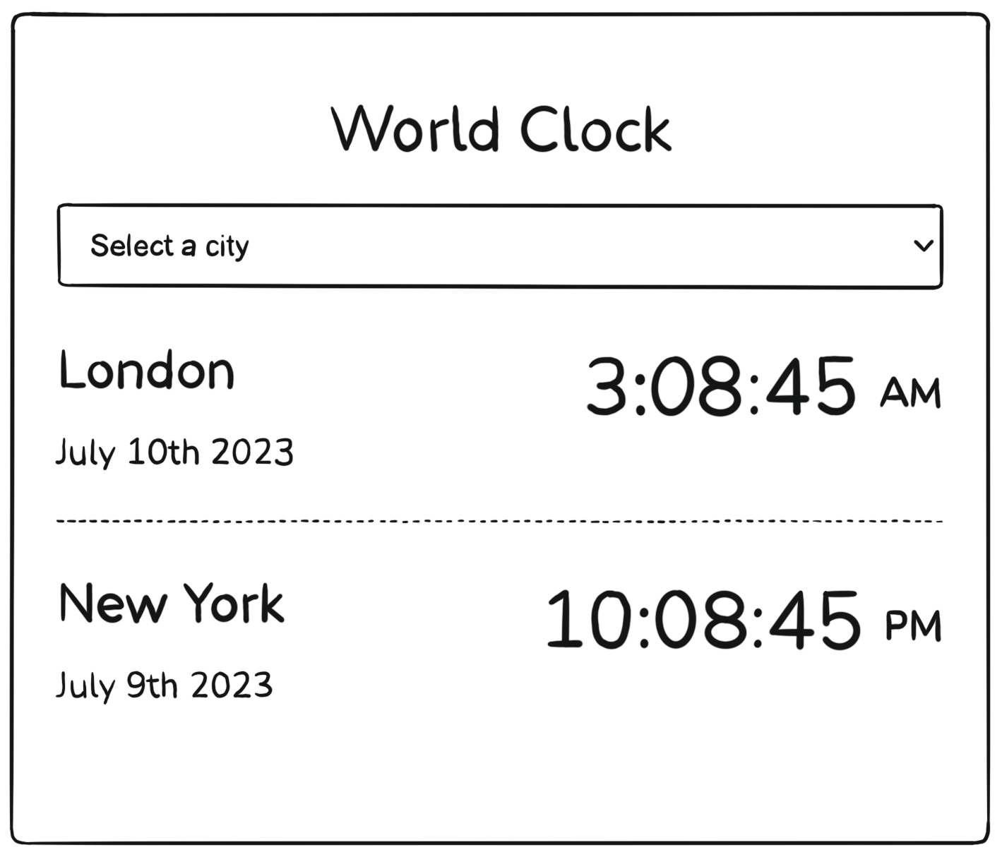 drawing of a world clock application