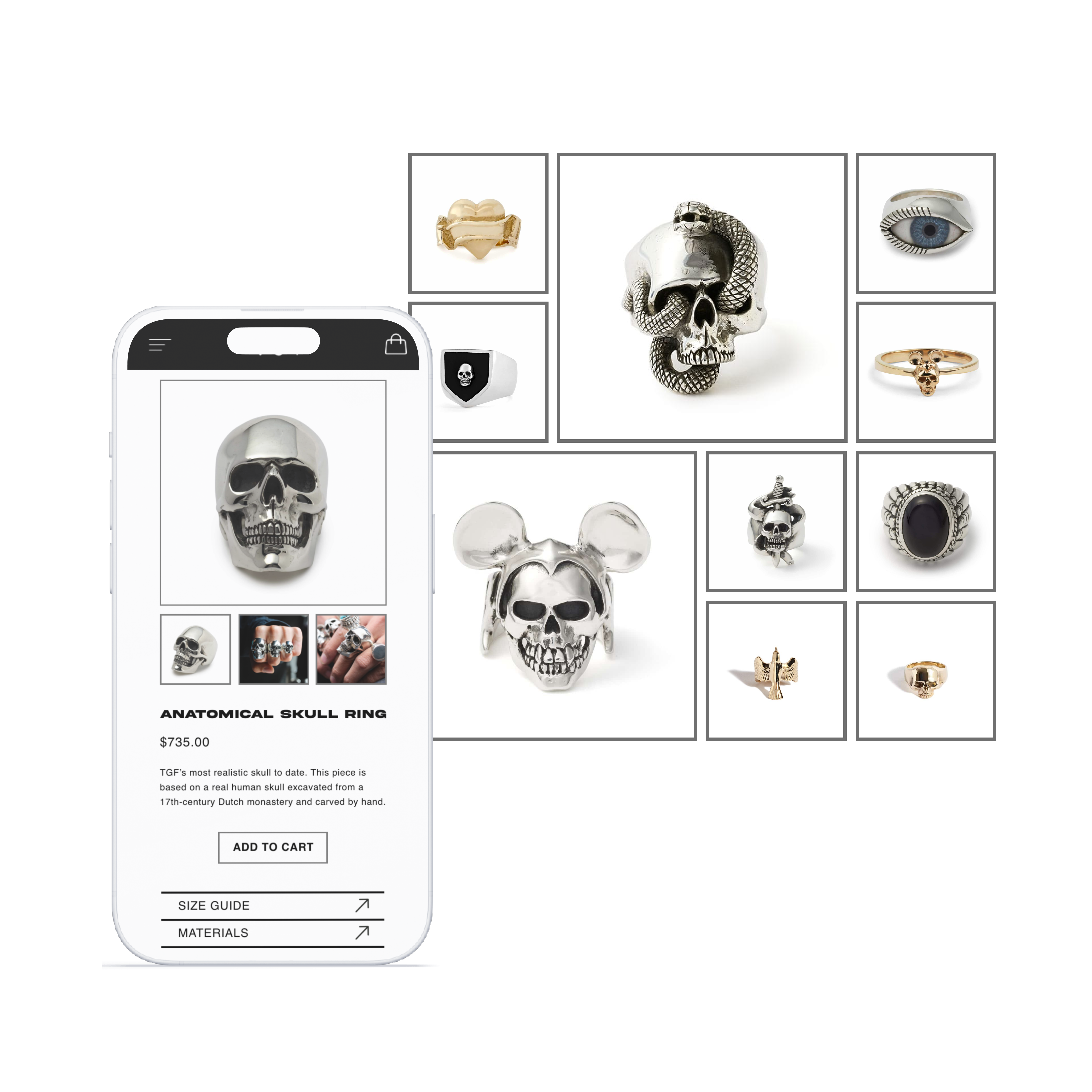 phone app with products page of silver rings